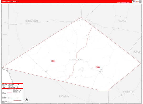 Jeff Davis County Digital Map Red Line Style